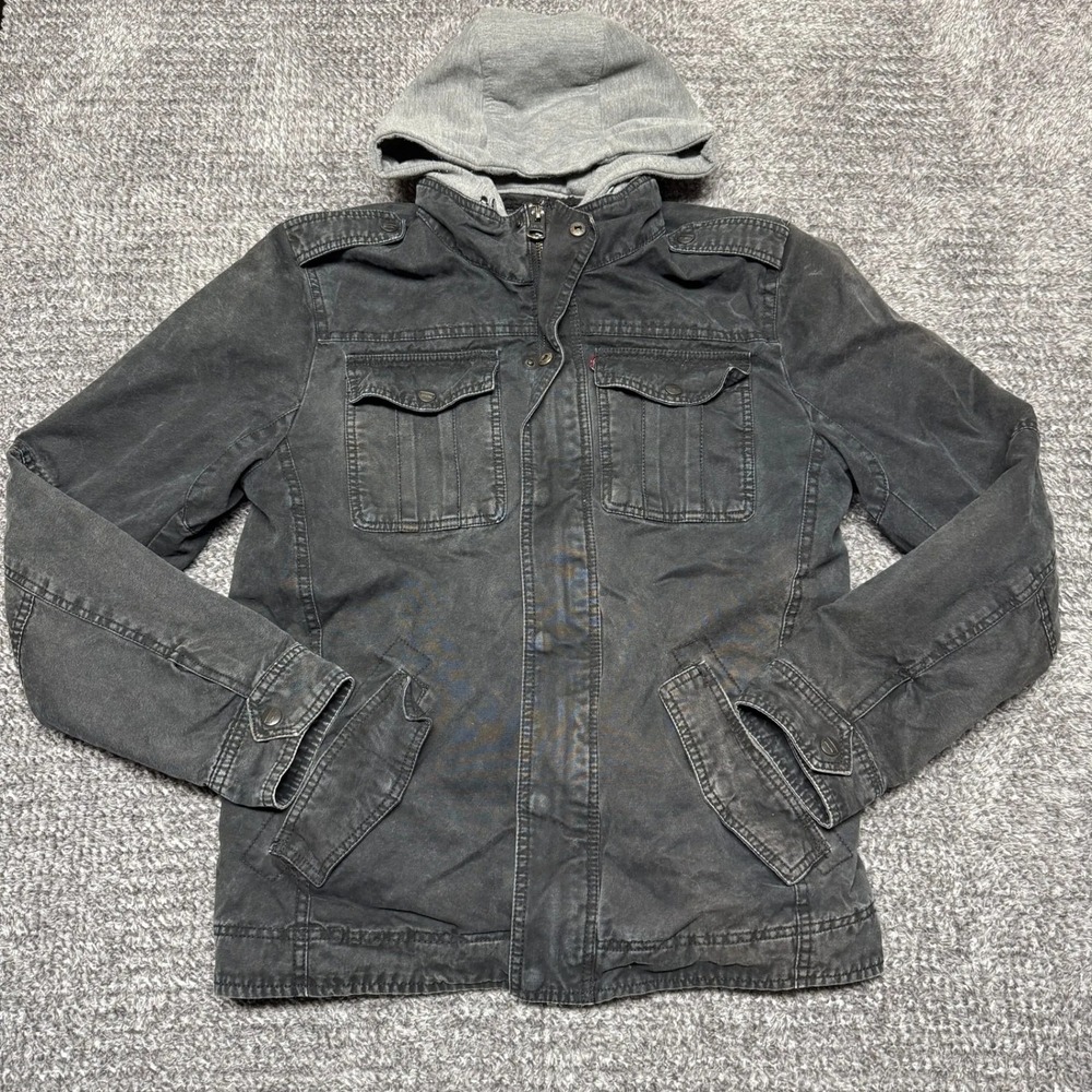 Levis Mens Sherpa Lined Hooded Jacket Size S Faded Black Military